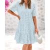 imageBTFBM Womens Boho Summer Dresses 2025 Resort V Neck Short Sleeve Hollow Out Lace Ruffle Casual Beach Mini Vacation DressLight Blue