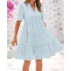 imageBTFBM Womens Boho Summer Dresses 2025 Resort V Neck Short Sleeve Hollow Out Lace Ruffle Casual Beach Mini Vacation DressLight Blue