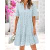 imageBTFBM Womens Boho Summer Dresses 2025 Resort V Neck Short Sleeve Hollow Out Lace Ruffle Casual Beach Mini Vacation DressLight Blue