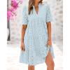 imageBTFBM Womens Boho Summer Dresses 2025 Resort V Neck Short Sleeve Hollow Out Lace Ruffle Casual Beach Mini Vacation DressLight Blue
