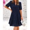 imageBTFBM Womens Boho Summer Dresses 2025 Resort V Neck Short Sleeve Hollow Out Lace Ruffle Casual Beach Mini Vacation DressNavy