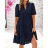 imageBTFBM Womens Boho Summer Dresses 2025 Resort V Neck Short Sleeve Hollow Out Lace Ruffle Casual Beach Mini Vacation DressNavy