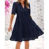 imageBTFBM Womens Boho Summer Dresses 2025 Resort V Neck Short Sleeve Hollow Out Lace Ruffle Casual Beach Mini Vacation DressNavy