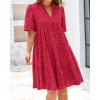imageBTFBM Womens Boho Summer Dresses 2025 Resort V Neck Short Sleeve Hollow Out Lace Ruffle Casual Beach Mini Vacation DressRed
