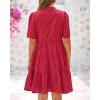 imageBTFBM Womens Boho Summer Dresses 2025 Resort V Neck Short Sleeve Hollow Out Lace Ruffle Casual Beach Mini Vacation DressRed