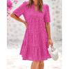 imageBTFBM Womens Boho Summer Dresses 2025 Resort V Neck Short Sleeve Hollow Out Lace Ruffle Casual Beach Mini Vacation DressRose Red