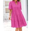 imageBTFBM Womens Boho Summer Dresses 2025 Resort V Neck Short Sleeve Hollow Out Lace Ruffle Casual Beach Mini Vacation DressRose Red