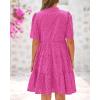 imageBTFBM Womens Boho Summer Dresses 2025 Resort V Neck Short Sleeve Hollow Out Lace Ruffle Casual Beach Mini Vacation DressRose Red
