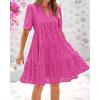 imageBTFBM Womens Boho Summer Dresses 2025 Resort V Neck Short Sleeve Hollow Out Lace Ruffle Casual Beach Mini Vacation DressRose Red