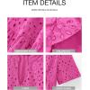 imageBTFBM Womens Boho Summer Dresses 2025 Resort V Neck Short Sleeve Hollow Out Lace Ruffle Casual Beach Mini Vacation DressRose Red