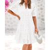 imageBTFBM Womens Boho Summer Dresses 2025 Resort V Neck Short Sleeve Hollow Out Lace Ruffle Casual Beach Mini Vacation DressWhite