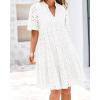 imageBTFBM Womens Boho Summer Dresses 2025 Resort V Neck Short Sleeve Hollow Out Lace Ruffle Casual Beach Mini Vacation DressWhite