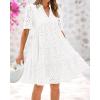 imageBTFBM Womens Boho Summer Dresses 2025 Resort V Neck Short Sleeve Hollow Out Lace Ruffle Casual Beach Mini Vacation DressWhite