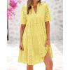 imageBTFBM Womens Boho Summer Dresses 2025 Resort V Neck Short Sleeve Hollow Out Lace Ruffle Casual Beach Mini Vacation DressYellow