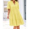 imageBTFBM Womens Boho Summer Dresses 2025 Resort V Neck Short Sleeve Hollow Out Lace Ruffle Casual Beach Mini Vacation DressYellow