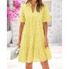 imageBTFBM Womens Boho Summer Dresses 2025 Resort V Neck Short Sleeve Hollow Out Lace Ruffle Casual Beach Mini Vacation DressYellow