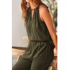imageBTFBM Womens Casual Summer Two Piece Outfits Cotton Linen Sets Cutout Halter Sleeveless Top Wide Leg Pants Matching SetArmy Green