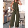 imageBTFBM Womens Casual Summer Two Piece Outfits Cotton Linen Sets Cutout Halter Sleeveless Top Wide Leg Pants Matching SetArmy Green