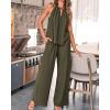 imageBTFBM Womens Casual Summer Two Piece Outfits Cotton Linen Sets Cutout Halter Sleeveless Top Wide Leg Pants Matching SetArmy Green