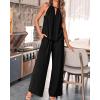 imageBTFBM Womens Casual Summer Two Piece Outfits Cotton Linen Sets Cutout Halter Sleeveless Top Wide Leg Pants Matching SetBlack