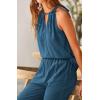 imageBTFBM Womens Casual Summer Two Piece Outfits Cotton Linen Sets Cutout Halter Sleeveless Top Wide Leg Pants Matching SetGrey Blue