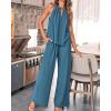 imageBTFBM Womens Casual Summer Two Piece Outfits Cotton Linen Sets Cutout Halter Sleeveless Top Wide Leg Pants Matching SetGrey Blue