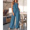 imageBTFBM Womens Casual Summer Two Piece Outfits Cotton Linen Sets Cutout Halter Sleeveless Top Wide Leg Pants Matching SetGrey Blue