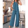 imageBTFBM Womens Casual Summer Two Piece Outfits Cotton Linen Sets Cutout Halter Sleeveless Top Wide Leg Pants Matching SetGrey Blue