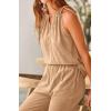 imageBTFBM Womens Casual Summer Two Piece Outfits Cotton Linen Sets Cutout Halter Sleeveless Top Wide Leg Pants Matching SetKhaki