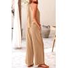 imageBTFBM Womens Casual Summer Two Piece Outfits Cotton Linen Sets Cutout Halter Sleeveless Top Wide Leg Pants Matching SetKhaki