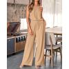 imageBTFBM Womens Casual Summer Two Piece Outfits Cotton Linen Sets Cutout Halter Sleeveless Top Wide Leg Pants Matching SetKhaki
