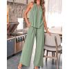 imageBTFBM Womens Casual Summer Two Piece Outfits Cotton Linen Sets Cutout Halter Sleeveless Top Wide Leg Pants Matching SetLight Green