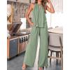 imageBTFBM Womens Casual Summer Two Piece Outfits Cotton Linen Sets Cutout Halter Sleeveless Top Wide Leg Pants Matching SetLight Green