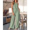 imageBTFBM Womens Casual Summer Two Piece Outfits Cotton Linen Sets Cutout Halter Sleeveless Top Wide Leg Pants Matching SetLight Green
