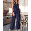 imageBTFBM Womens Casual Summer Two Piece Outfits Cotton Linen Sets Cutout Halter Sleeveless Top Wide Leg Pants Matching SetNavy