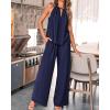 imageBTFBM Womens Casual Summer Two Piece Outfits Cotton Linen Sets Cutout Halter Sleeveless Top Wide Leg Pants Matching SetNavy