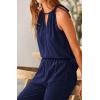 imageBTFBM Womens Casual Summer Two Piece Outfits Cotton Linen Sets Cutout Halter Sleeveless Top Wide Leg Pants Matching SetNavy