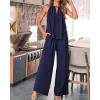 imageBTFBM Womens Casual Summer Two Piece Outfits Cotton Linen Sets Cutout Halter Sleeveless Top Wide Leg Pants Matching SetNavy