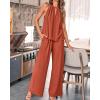 imageBTFBM Womens Casual Summer Two Piece Outfits Cotton Linen Sets Cutout Halter Sleeveless Top Wide Leg Pants Matching SetRust Red