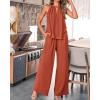 imageBTFBM Womens Casual Summer Two Piece Outfits Cotton Linen Sets Cutout Halter Sleeveless Top Wide Leg Pants Matching SetRust Red