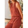imageBTFBM Womens Casual Summer Two Piece Outfits Cotton Linen Sets Cutout Halter Sleeveless Top Wide Leg Pants Matching SetRust Red