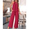 imageBTFBM Womens Casual Summer Two Piece Outfits Cotton Linen Sets Cutout Halter Sleeveless Top Wide Leg Pants Matching SetWine Red