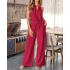 imageBTFBM Womens Casual Summer Two Piece Outfits Cotton Linen Sets Cutout Halter Sleeveless Top Wide Leg Pants Matching SetWine Red