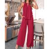 imageBTFBM Womens Casual Summer Two Piece Outfits Cotton Linen Sets Cutout Halter Sleeveless Top Wide Leg Pants Matching SetWine Red