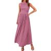 imageBTFBM Women 2025 Summer Sleeveless Ruched Maxi Dresses Boat Neck High Waist Wedding Guest Cocktail Tank Dress PocketsPink