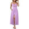imageBTFBM Women 2025 Summer Spaghetti Strap Midi Dress Sleeveless V Neck Cutout Slit Casual Beach Party Maxi Dresses PocketsSolid Light Purple