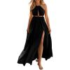 imageBTFBM Women Halter Summer Dresses 2025 Sleeveless Cutout Backless Sundress Slit Boho Casual Maxi Wedding Beach DressBlack