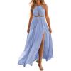 imageBTFBM Women Halter Summer Dresses 2025 Sleeveless Cutout Backless Sundress Slit Boho Casual Maxi Wedding Beach DressBlue