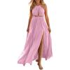 imageBTFBM Women Halter Summer Dresses 2025 Sleeveless Cutout Backless Sundress Slit Boho Casual Maxi Wedding Beach DressSolid Pink