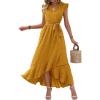 imageBTFBM Women V Neck Summer Dress 2025 Cap Sleeve Swiss Dot Boho Flowy Ruffle Slit Beach Party Long Maxi Cocktail DressesSwiss Dot Yellow